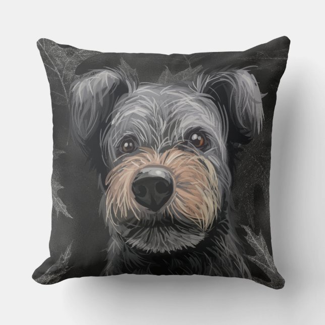 VATTENKOLOR BLACK PUMI HUND ANSIKTE KUDDE (Framsida)