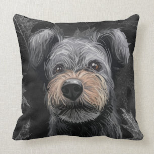 VATTENKOLOR BLACK PUMI HUND ANSIKTE KUDDE