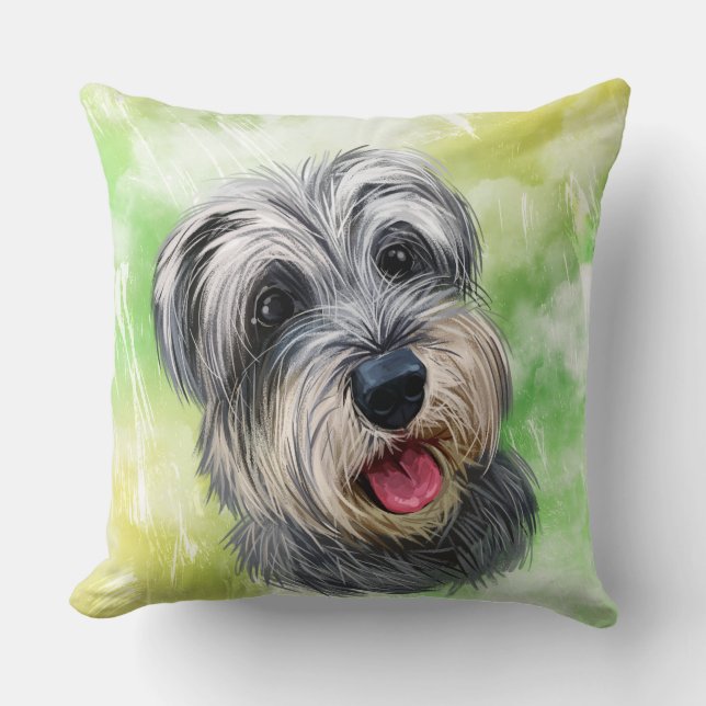 VATTENKOLOR MINIATURE SCHNAUZER HUND ANSIKTE KUDDE (Framsida)