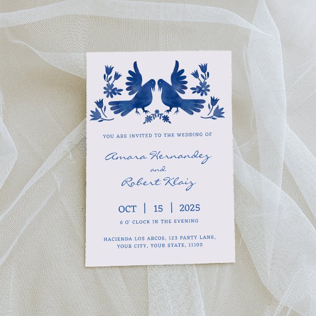 VATTENKOLOR OTOMI BIRDS NAVY MEDDELANDE (Skapare uppladdad)