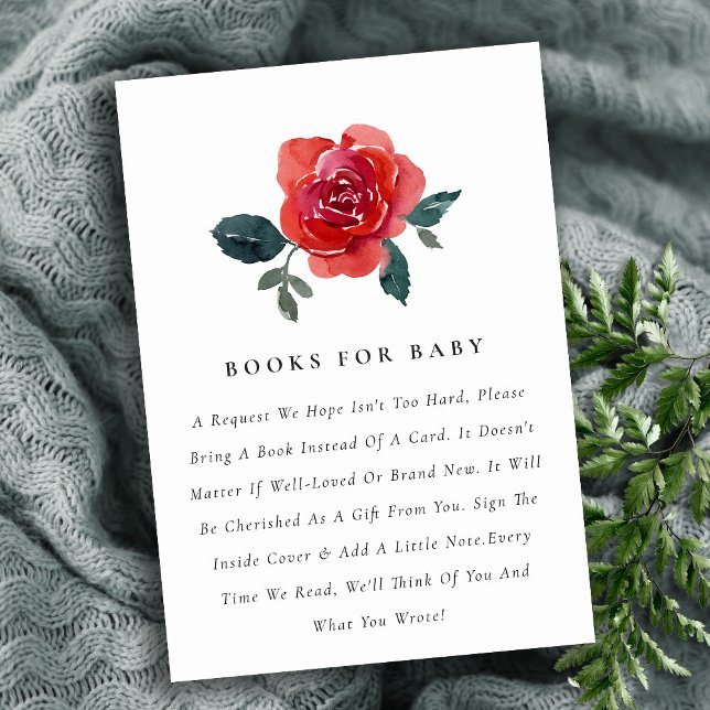 VATTENKOLOR RÖD ROS FLORA BOK BABY SHOWER TILLÄGGSKORT (Skapare uppladdad)