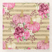 VATTENKOLOR ROSA & GULD PUMPKINER & FALL FLOWERS