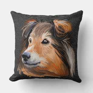 VATTENKOLOR SHETLAND SHEEPDOG ANSIKTE KUDDE