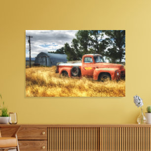 Vattenkonstnärlig målning av Route 66 Pickup Truck Canvastryck