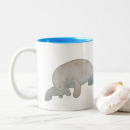 Vattenlevande däggdjur Mor Baby Manatee Två-Tonad Mugg