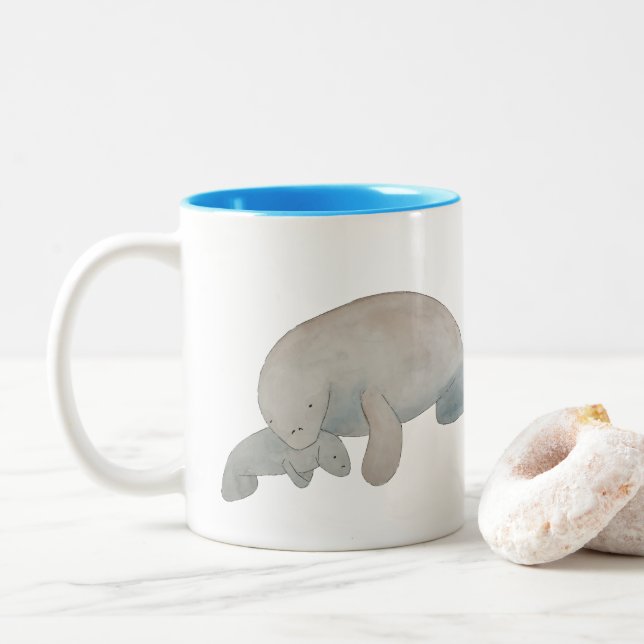 Vattenlevande däggdjur Mor Baby Manatee Två-Tonad Mugg (Med munk)