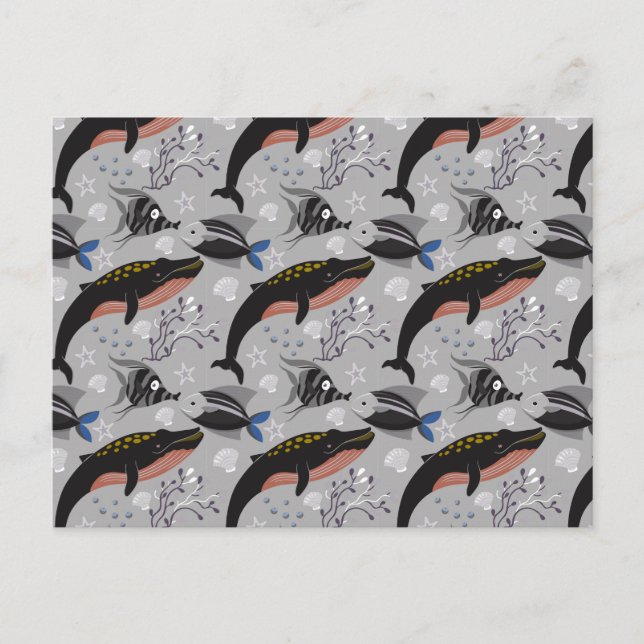 Vattenlevande djur mönster | hav undervattensliv 2 vykort (Framsida)