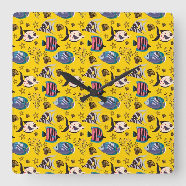 Vattenlevande djur mönster | Havsundervattensliv 1 Fyrkantig Klocka (Framsida)