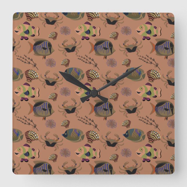 Vattenlevande djur mönster | Havsundervattensliv 1 Fyrkantig Klocka (Framsida)