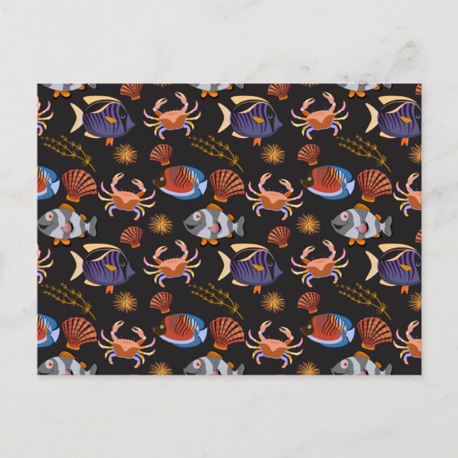 Vattenlevande djur mönster | Havsundervattensliv 1 Vykort (Framsida)