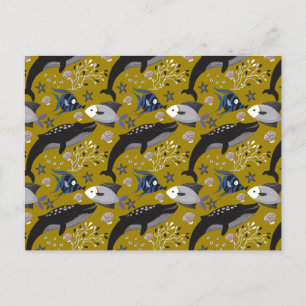 Vattenlevande djur mönster   Havsundervattensliv 1 Vykort