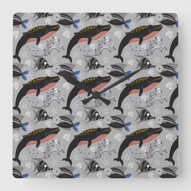 Vattenlevande djur mönster | Havsundervattensliv 2 Fyrkantig Klocka (Framsida)