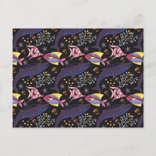 Vattenlevande djur mönster   Havsundervattensliv 2 Vykort