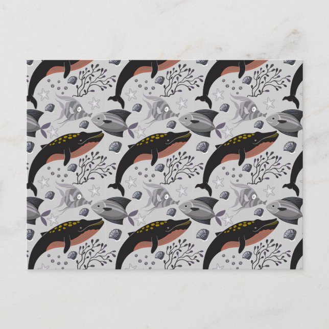 Vattenlevande djur mönster | Havsundervattensliv 2 Vykort (Framsida)