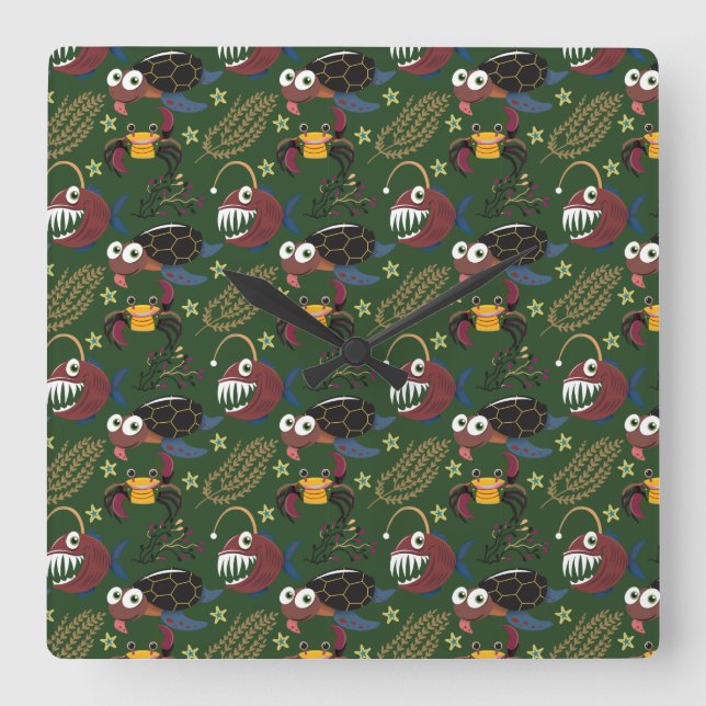 Vattenlevande djur mönster | Havsundervattensliv 3 Fyrkantig Klocka (Framsida)