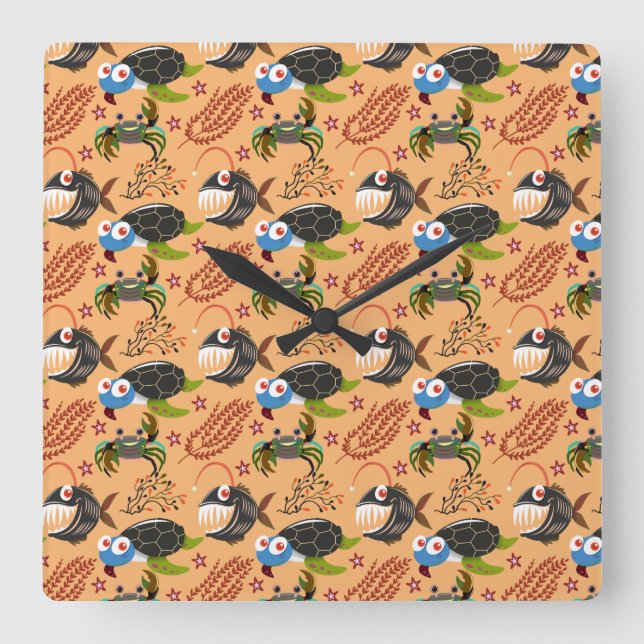 Vattenlevande djur mönster | Havsundervattensliv 3 Fyrkantig Klocka (Framsida)