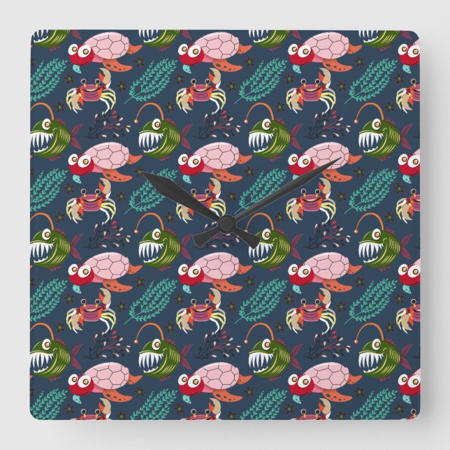 Vattenlevande djur mönster | Havsundervattensliv 3 Fyrkantig Klocka (Framsida)