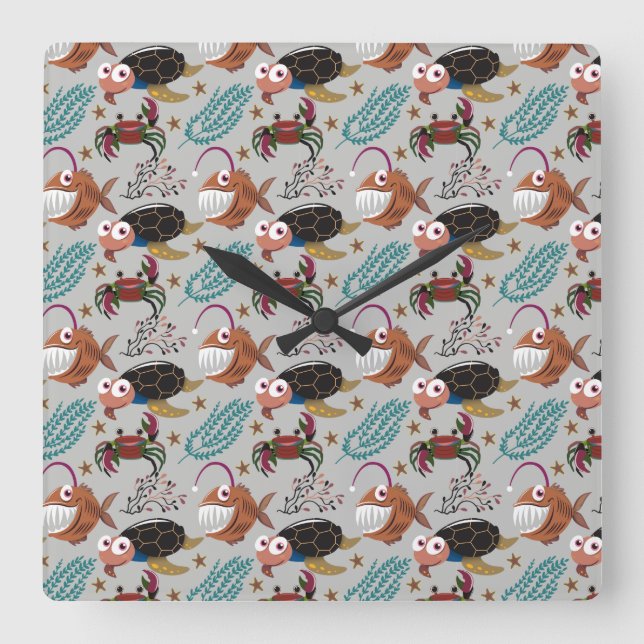 Vattenlevande djur mönster | Havsundervattensliv 3 Fyrkantig Klocka (Framsida)