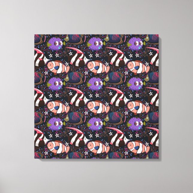 Vattenlevande djur mönster | Havsundervattensliv 4 Canvastryck (Framsida)