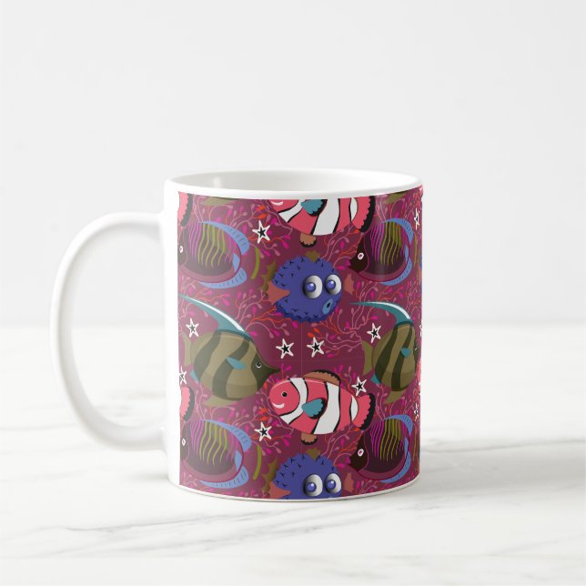Vattenlevande djur mönster | Havsundervattensliv 4 Kaffemugg (Vänster)