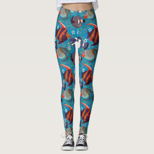 Vattenlevande djur mönster Havsundervattensliv 4 Leggings