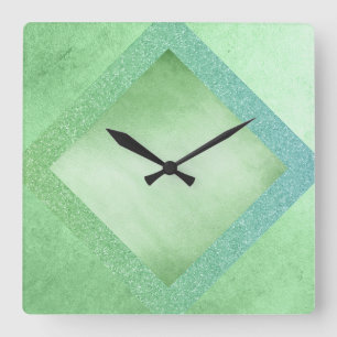 Vattenlevande Mint Silver Blue Glitter Clock Squar Fyrkantig Klocka