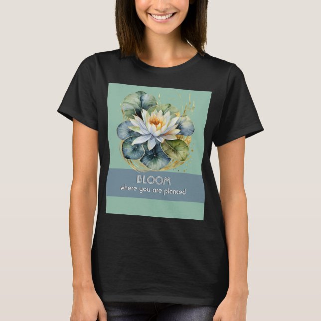 Vattenlilja Grön Växt Blomma Blomster Elegant T Shirt (Framsida)
