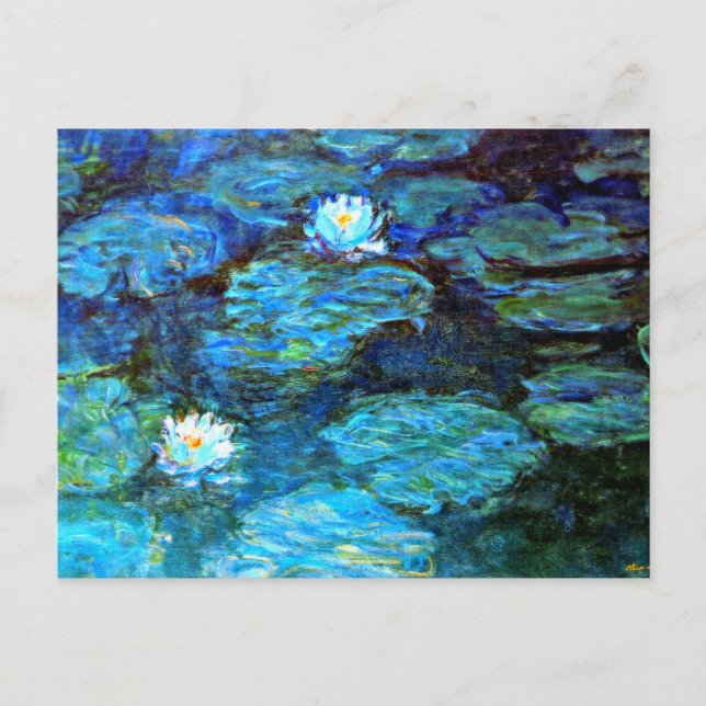 Vattenliljor (blå) av Claude Monet Helg Vykort (Framsida)
