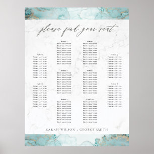 VATTENMARBLE AGATE 10 BORD BRÖLLOP SEATING CHART POSTER