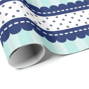 Vattenmarinblått Rand och Polka dots Mönster Presentpapper