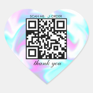 Vattenmarmor Tack QR-kod Boutique-företag Hjärtformat Klistermärke