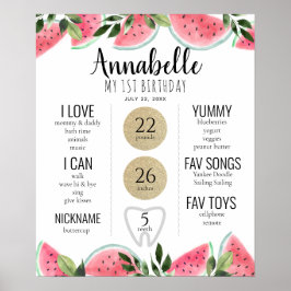 Vattenmelon 1:a födelsedag Milestone-Rosa Poster