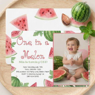 Vattenmelon 1-års födelsedags fotoinbjudan kort