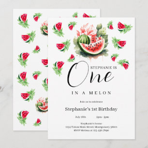 Vattenmelon 1 i melon 1:a födelsedag Party Inbjudningar