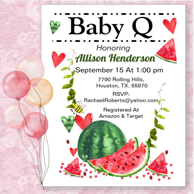 Vattenmelon Baby Q Baby Shower Inbjudan (Skapare uppladdad)