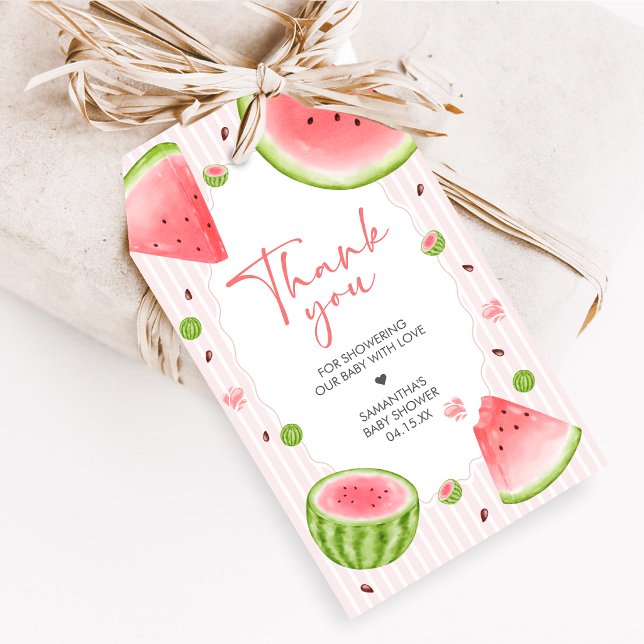 Vattenmelon Baby Shower Favor Märken Presentetikett (Sweet Little Girl Watermelon Baby Shower Favor Tags)