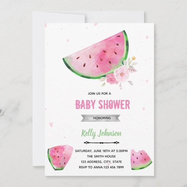 Vattenmelon baby shower födelsedagsinbjudan inbjudningar (Framsida)