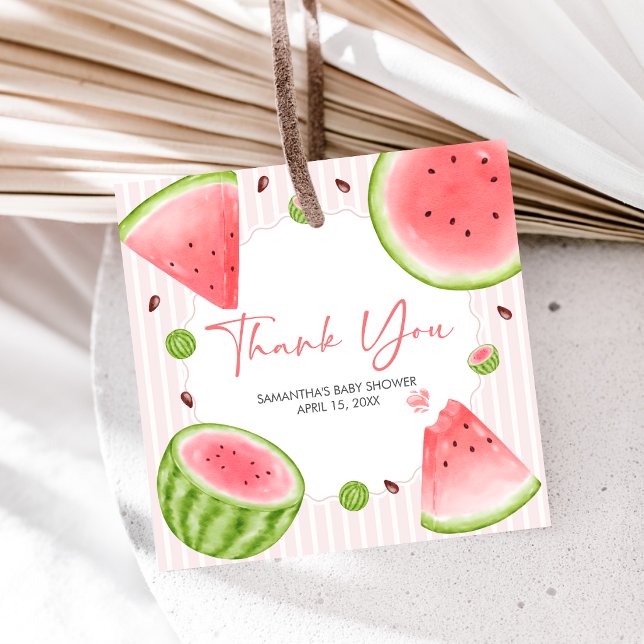 Vattenmelon Baby Shower Gåvor Etiketter (Sweet Little Girl Watermelon Baby Shower Favor Tags)