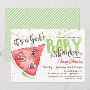 Vattenmelon Baby Shower-inbjudan, Flicka Inbjudningar