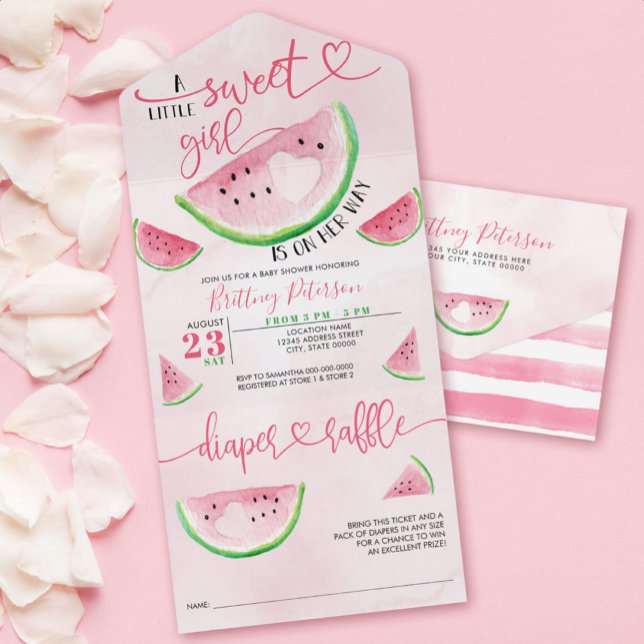 Vattenmelon Baby Shower Rosa Diaper Raffle (This exquisitely designed invitation captures the essence of summer with its vibrant watercolor.)