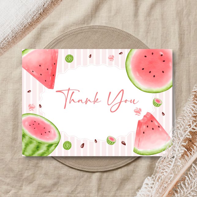 Vattenmelon Baby Shower Tack Kort (Sweet Little Girl Watermelon Baby Shower Thank You Card)