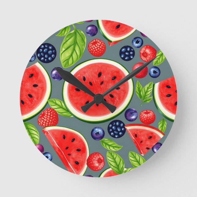 Vattenmelon Bär Sommar Mönster Rund Klocka (Framsida)