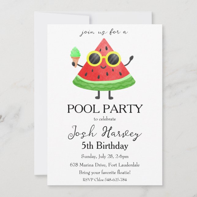 Vattenmelon bassäng party födelsedagsinbjudningar inbjudningar (Framsida)