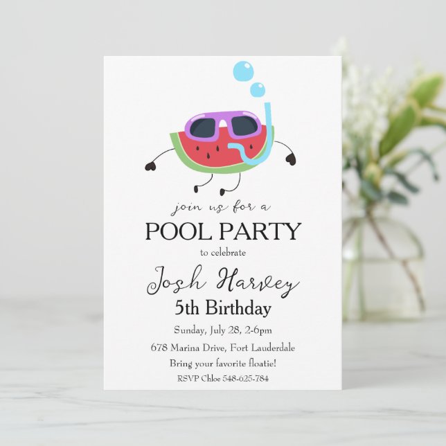 Vattenmelon bassäng party födelsedagsinbjudningar inbjudningar (Stående Fram)