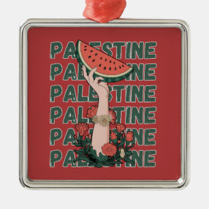 vattenmelon, blommor och Palestina-text Repetera Julgransprydnad Metall