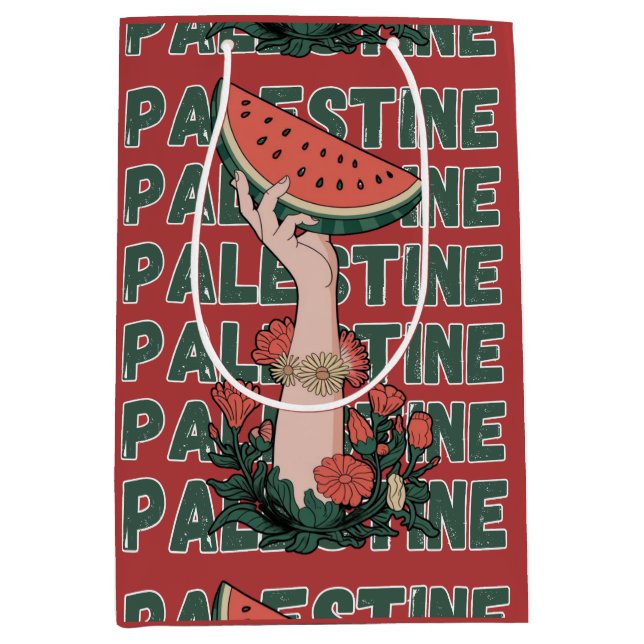 vattenmelon, blommor och Palestina-text Upprepa  (Framsidan)