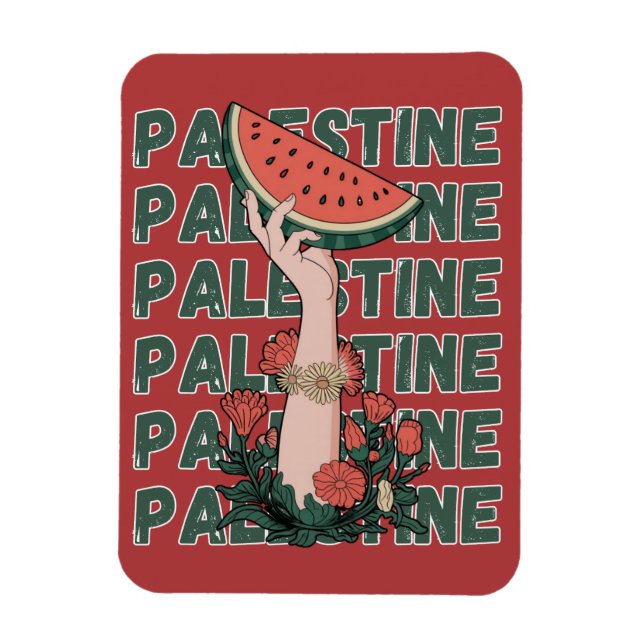 vattenmelon, blommor och Palestina-text Upprepa  Magnet (Vertikal)