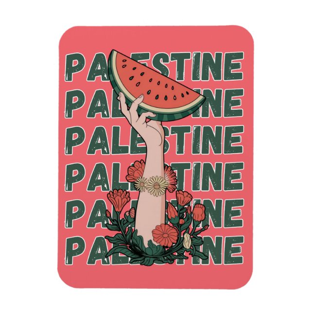 vattenmelon, blommor och Palestina-text Upprepa  Magnet (Vertikal)