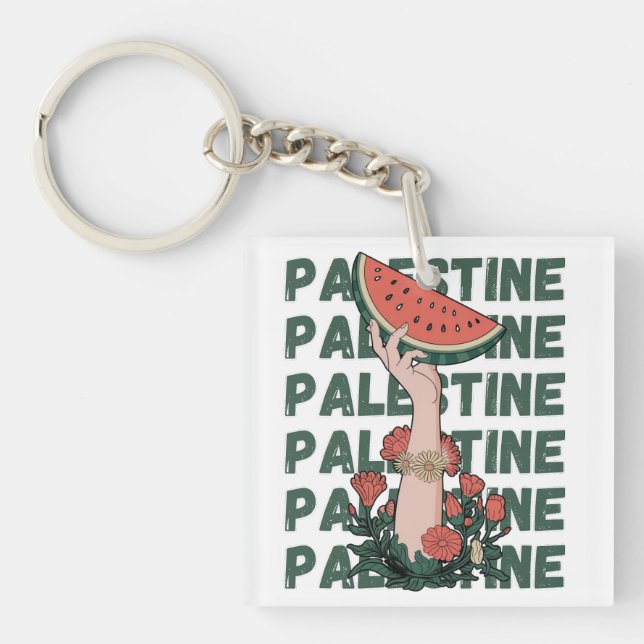 vattenmelon, blommor och palestinsk text Upprepa (Framsidan)