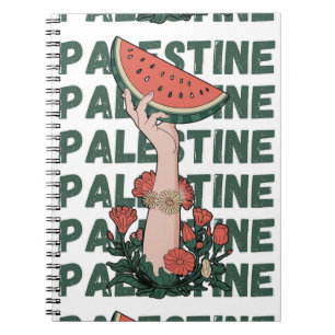 vattenmelon, blommor och palestinsk text Upprepa Anteckningsbok